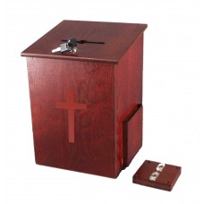 FixtureDisplays® Wood Church Collection Fundraising Box Donation Charity Box with Gold Cross Christian Church Tithes & Offering Prayer Box 9-1/2
