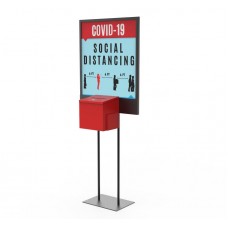 FixtureDisplays® Poster Stand Social Distancing Signage with Donation Charity Fundraising Box 11063+10073+10918-RED