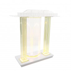 FixtureDisplays® Clear Acrylic Lighted LED Podium, Floor Standing Lectern, Church Pulpit with Casters 40“ Wide X 18