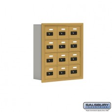 Salsbury Cell Phone Storage Locker - 4 Door High Unit (5 Inch Deep Compartments) - 12 A Doors - Gold - Recessed Mounted - Resettable Combination Locks  19045-12GRC