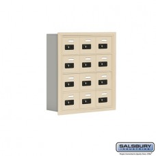 Salsbury Cell Phone Storage Locker - 4 Door High Unit (5 Inch Deep Compartments) - 12 A Doors - Sandstone - Recessed Mounted - Resettable Combination Locks  19045-12SRC