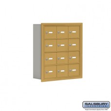 Salsbury Cell Phone Storage Locker - 4 Door High Unit (5 Inch Deep Compartments) - 12 A Doors - Gold - Recessed Mounted - Master Keyed Locks  19045-12GRK