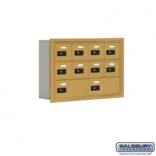 Salsbury Cell Phone Storage Locker - 3 Door High Unit (5 Inch Deep Compartments) - 8 A Doors and 2 B Doors - Gold - Recessed Mounted - Resettable Combination Locks  19035-10GRC