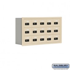 Salsbury Cell Phone Storage Locker - 3 Door High Unit (5 Inch Deep Compartments) - 15 A Doors - Sandstone - Recessed Mounted - Resettable Combination Locks  19035-15SRC