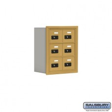 Salsbury Cell Phone Storage Locker - 3 Door High Unit (8 Inch Deep Compartments) - 6 A Doors - Gold - Recessed Mounted - Resettable Combination Locks  19038-06GRC
