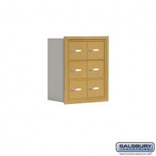 Salsbury Cell Phone Storage Locker - 3 Door High Unit (8 Inch Deep Compartments) - 6 A Doors - Gold - Recessed Mounted - Master Keyed Locks  19038-06GRK