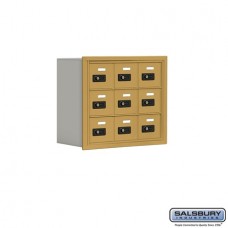 Salsbury Cell Phone Storage Locker - 3 Door High Unit (8 Inch Deep Compartments) - 9 A Doors - Gold - Recessed Mounted - Resettable Combination Locks  19038-09GRC