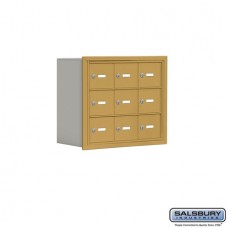 Salsbury Cell Phone Storage Locker - 3 Door High Unit (8 Inch Deep Compartments) - 9 A Doors - Gold - Recessed Mounted - Master Keyed Locks  19038-09GRK