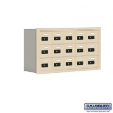 Salsbury Cell Phone Storage Locker - 3 Door High Unit (8 Inch Deep Compartments) - 15 A Doors - Sandstone - Recessed Mounted - Resettable Combination Locks  19038-15SRC