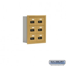 Salsbury Cell Phone Storage Locker - 3 Door High Unit (5 Inch Deep Compartments) - 6 A Doors - Gold - Recessed Mounted - Resettable Combination Locks  19035-06GRC