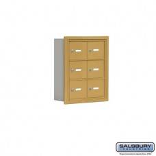 Salsbury Cell Phone Storage Locker - 3 Door High Unit (5 Inch Deep Compartments) - 6 A Doors - Gold - Recessed Mounted - Master Keyed Locks  19035-06GRK