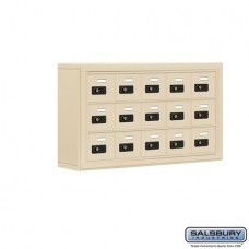 Salsbury Cell Phone Storage Locker - 3 Door High Unit (5 Inch Deep Compartments) - 15 A Doors - Sandstone - Surface Mounted - Resettable Combination Locks