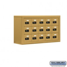 Salsbury Cell Phone Storage Locker - 3 Door High Unit (8 Inch Deep Compartments) - 15 A Doors - Gold - Surface Mounted - Resettable Combination Locks