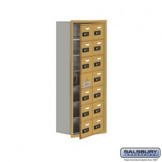 Salsbury Cell Phone Storage Locker - with Front Access Panel - 7 Door High Unit (8 Inch Deep Compartments) - 14 A Doors (13 usable) - Gold - Recessed Mounted - Resettable Combination Locks  19178-14GRC