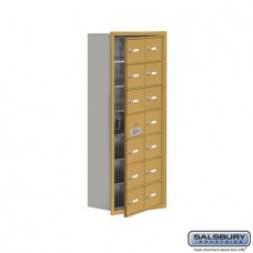 Salsbury Cell Phone Storage Locker - with Front Access Panel - 7 Door High Unit (8 Inch Deep Compartments) - 14 A Doors (13 usable) - Gold - Recessed Mounted - Master Keyed Locks  19178-14GRK