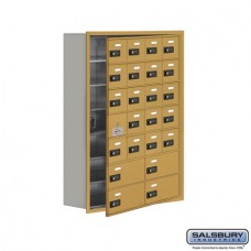Salsbury Cell Phone Storage Locker - with Front Access Panel - 7 Door High Unit (8 Inch Deep Compartments) - 20 A Doors (19 usable) and 4 B Doors - Gold - Recessed Mounted - Resettable Combination Locks  19178-24GRC