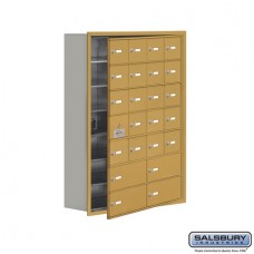 Salsbury Cell Phone Storage Locker - with Front Access Panel - 7 Door High Unit (8 Inch Deep Compartments) - 20 A Doors (19 usable) and 4 B Doors - Gold - Recessed Mounted - Master Keyed Locks  19178-24GRK