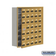 Salsbury Cell Phone Storage Locker - with Front Access Panel - 7 Door High Unit (8 Inch Deep Compartments) - 35 A Doors (34 usable) - Gold - Recessed Mounted - Resettable Combination Locks  19178-35GRC