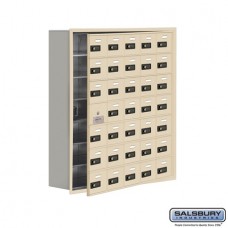 Salsbury Cell Phone Storage Locker - with Front Access Panel - 7 Door High Unit (8 Inch Deep Compartments) - 35 A Doors (34 usable) - Sandstone - Recessed Mounted - Resettable Combination Locks  19178-35SRC