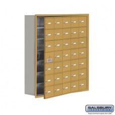 Salsbury Cell Phone Storage Locker - with Front Access Panel - 7 Door High Unit (8 Inch Deep Compartments) - 35 A Doors (34 usable) - Gold - Recessed Mounted - Master Keyed Locks  19178-35GRK