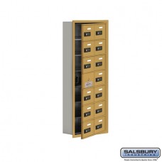 Salsbury Cell Phone Storage Locker - with Front Access Panel - 7 Door High Unit (5 Inch Deep Compartments) - 14 A Doors (13 usable) - Gold - Recessed Mounted - Resettable Combination Locks  19175-14GRC