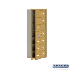 Salsbury Cell Phone Storage Locker - with Front Access Panel - 7 Door High Unit (5 Inch Deep Compartments) - 14 A Doors (13 usable) - Gold - Recessed Mounted - Master Keyed Locks  19175-14GRK