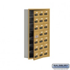 Salsbury Cell Phone Storage Locker - with Front Access Panel - 7 Door High Unit (5 Inch Deep Compartments) - 21 A Doors (20 usable) - Gold - Recessed Mounted - Resettable Combination Locks  19175-21GRC