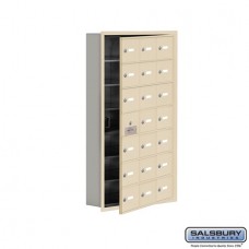 Salsbury Cell Phone Storage Locker - with Front Access Panel - 7 Door High Unit (5 Inch Deep Compartments) - 21 A Doors (20 usable) - Sandstone - Recessed Mounted - Master Keyed Locks  19175-21SRK