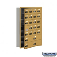 Salsbury Cell Phone Storage Locker - with Front Access Panel - 7 Door High Unit (5 Inch Deep Compartments) - 20 A Doors (19 usable) and 4 B Doors - Gold - Recessed Mounted - Resettable Combination Locks  19175-24GRC