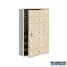 Salsbury Cell Phone Storage Locker - with Front Access Panel - 7 Door High Unit (5 Inch Deep Compartments) - 20 A Doors (19 usable) and 4 B Doors - Sandstone - Recessed Mounted - Master Keyed Locks  19175-24SRK