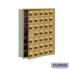Salsbury Cell Phone Storage Locker - with Front Access Panel - 7 Door High Unit (5 Inch Deep Compartments) - 35 A Doors (34 usable) - Gold - Recessed Mounted - Resettable Combination Locks  19175-35GRC