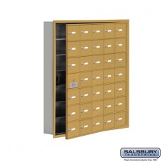 Salsbury Cell Phone Storage Locker - with Front Access Panel - 7 Door High Unit (5 Inch Deep Compartments) - 35 A Doors (34 usable) - Gold - Recessed Mounted - Master Keyed Locks  19175-35GRK