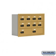 Salsbury Cell Phone Storage Locker - 3 Door High Unit (8 Inch Deep Compartments) - 8 A Doors and 2 B Doors - Gold - Recessed Mounted - Resettable Combination Locks  19038-10GRC